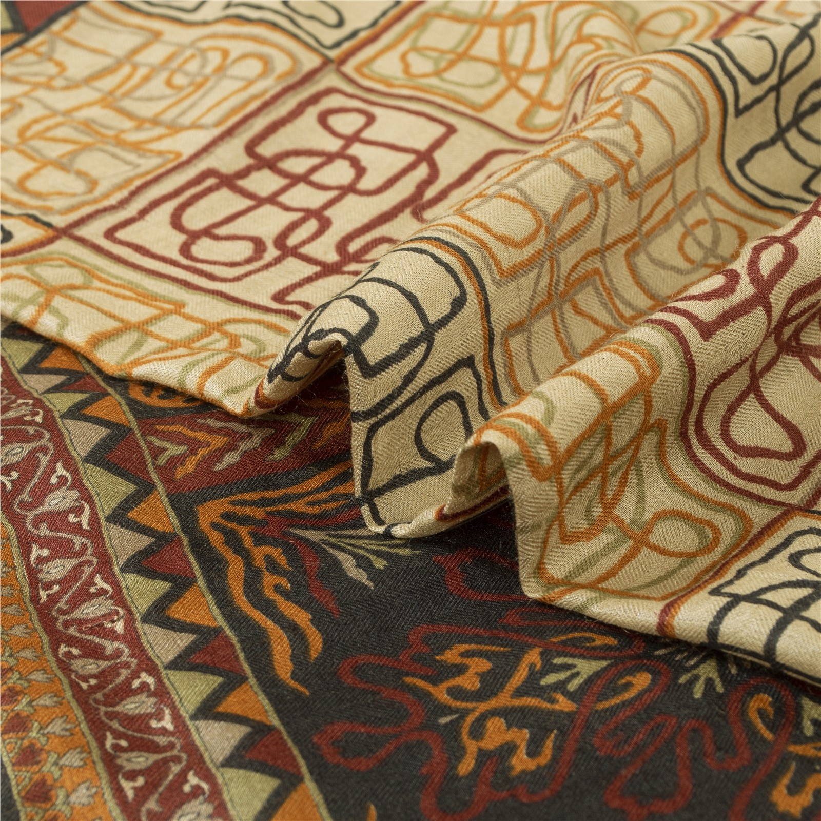 Sanskriti Vintage Ivory Sarees 100%Pure Woolen Abstract Printed 6+Yd Winter Sari