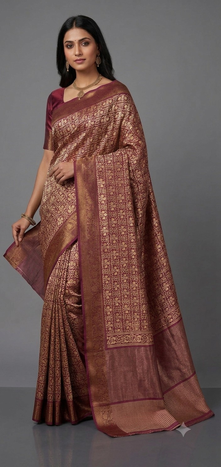 Women Pure Maheshwari Silk Cotton Block Print Saree Habdloom