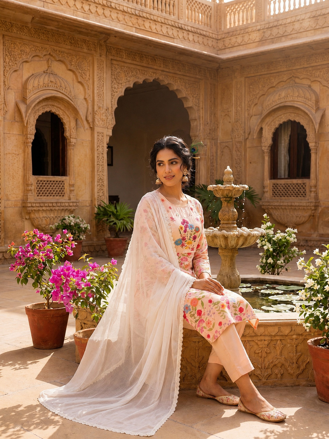 Women Designer Kurta Pant Dupatta Set Indian Bollywood Cotton Blend Kurti Dress