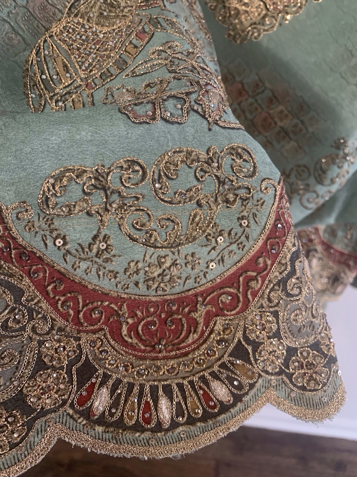 Green Gharara with Pattern & Gold Sequin Detail