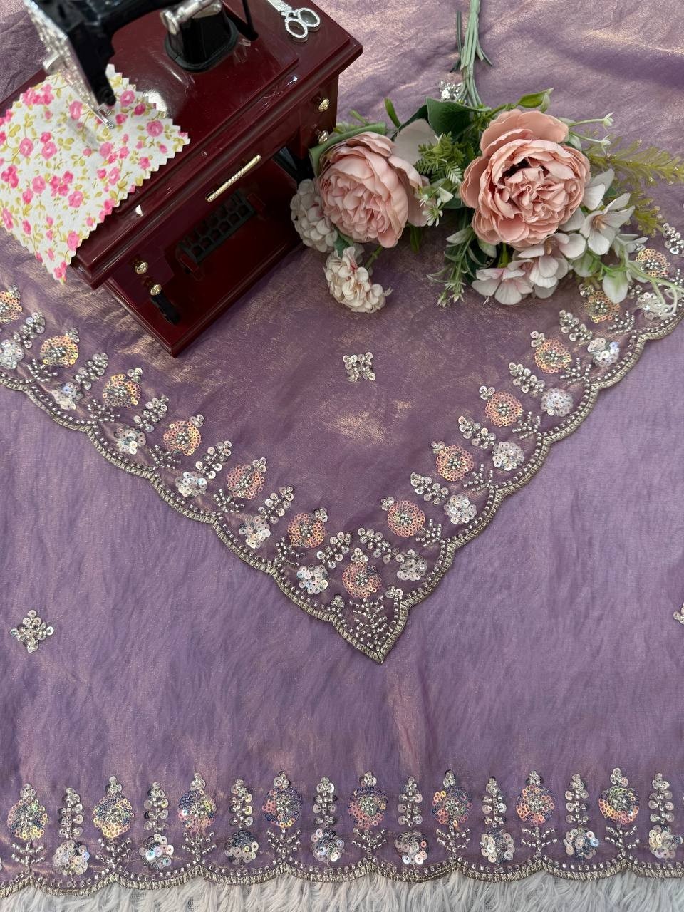 Indian Style Silk Lavender Saree With Blouse For Reception Wear