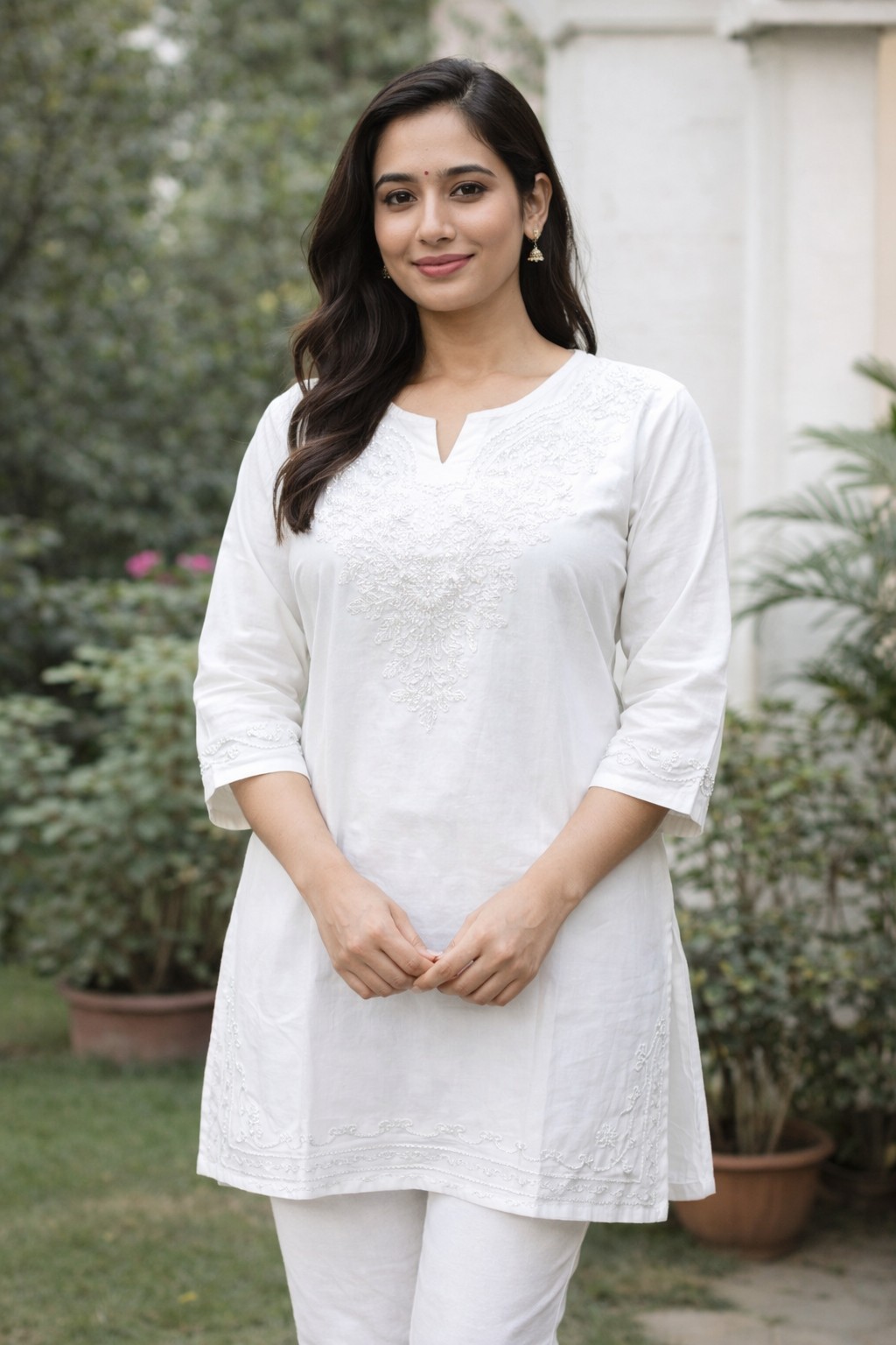 Women’s Indian Cotton Kurti – Floral Embroidered Ethnic Kurta Top