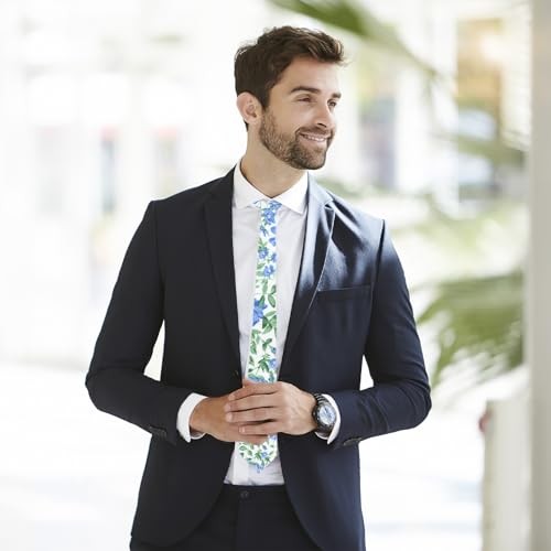 Easter Ties for Men Blue Floral Ties, Flower Tie Cotton Spring Tie Floral Ink