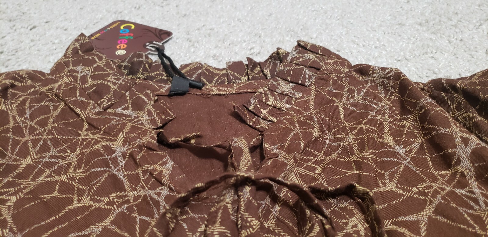Indian Ladies Cotton long sleeve Ruffle neck Brown Kurti Size S To M