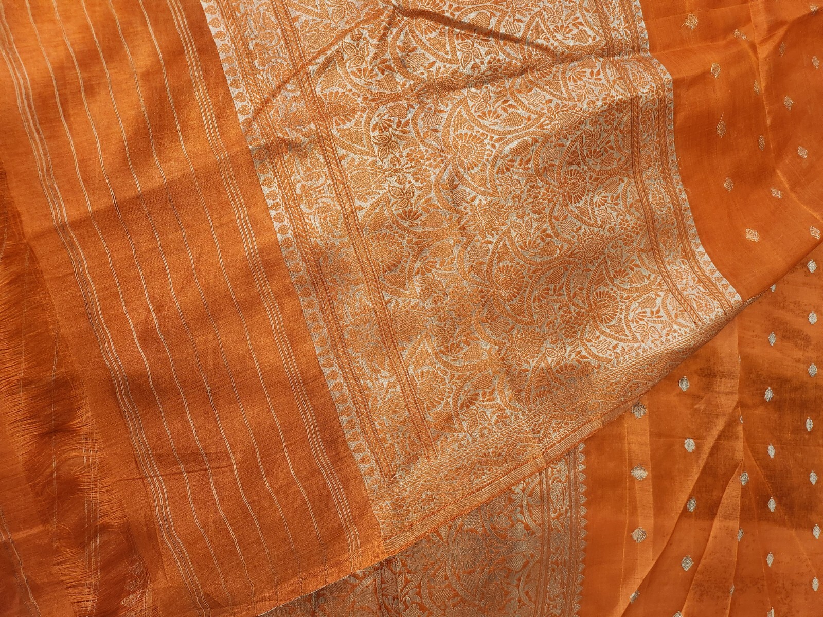 Vintage Orange Sarees 100% Silk Indian Sari Fabric 43″x 192″