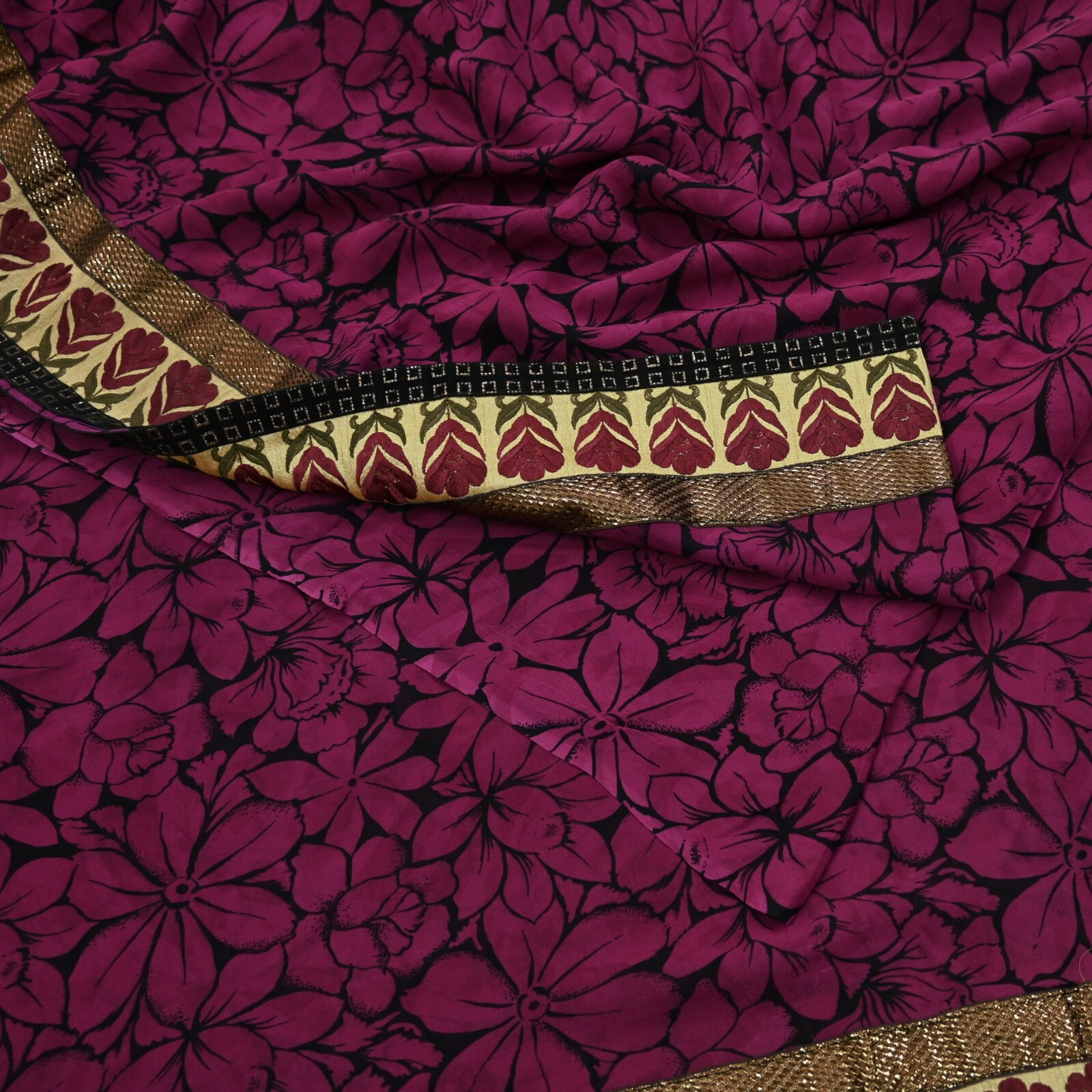 Indian Vintage Sari Pure Georgette Silk Printed Saree Craft Fabric Sewing 5yd