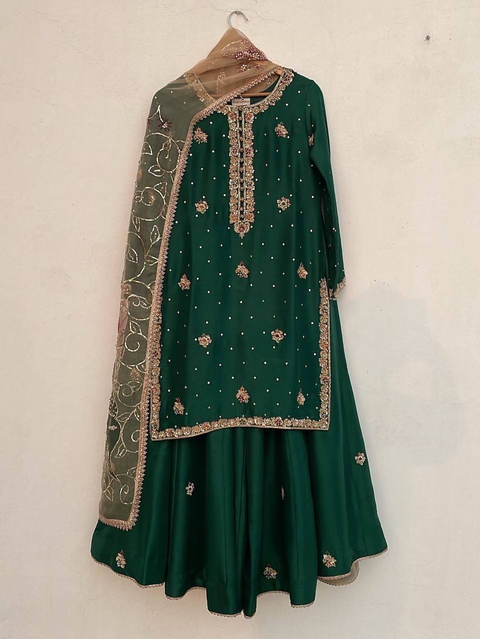 New Exclusive Green Chinon Kurta Palazzo With Organza Dupatta For Women
