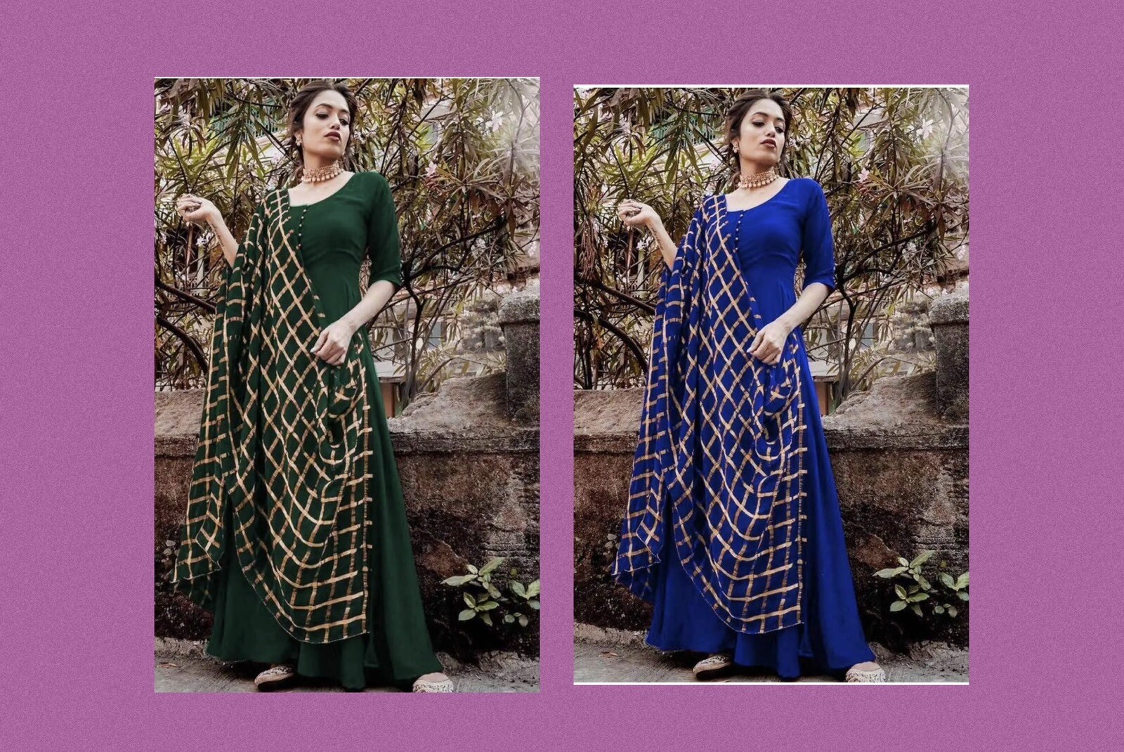 INDIAN ATTRACTIVE RAYON LONG UMBRELLA KURTI WITH CHEX DUPPATA SIZE 40 Pick yours
