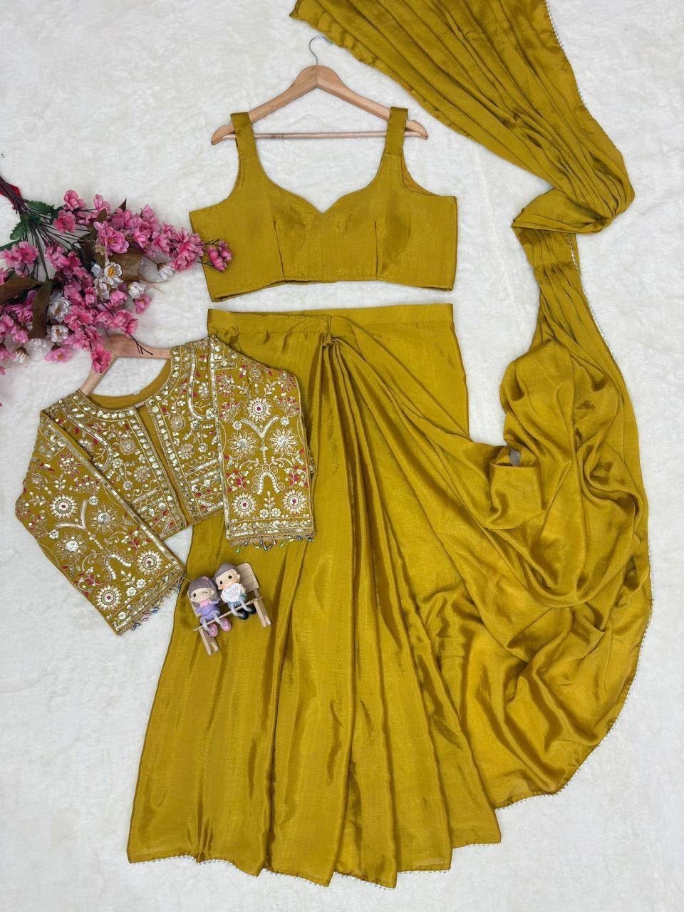 Mustard Yellow Jacket Style Embroidered Palazzo Set Indian Wedding Party Outfit