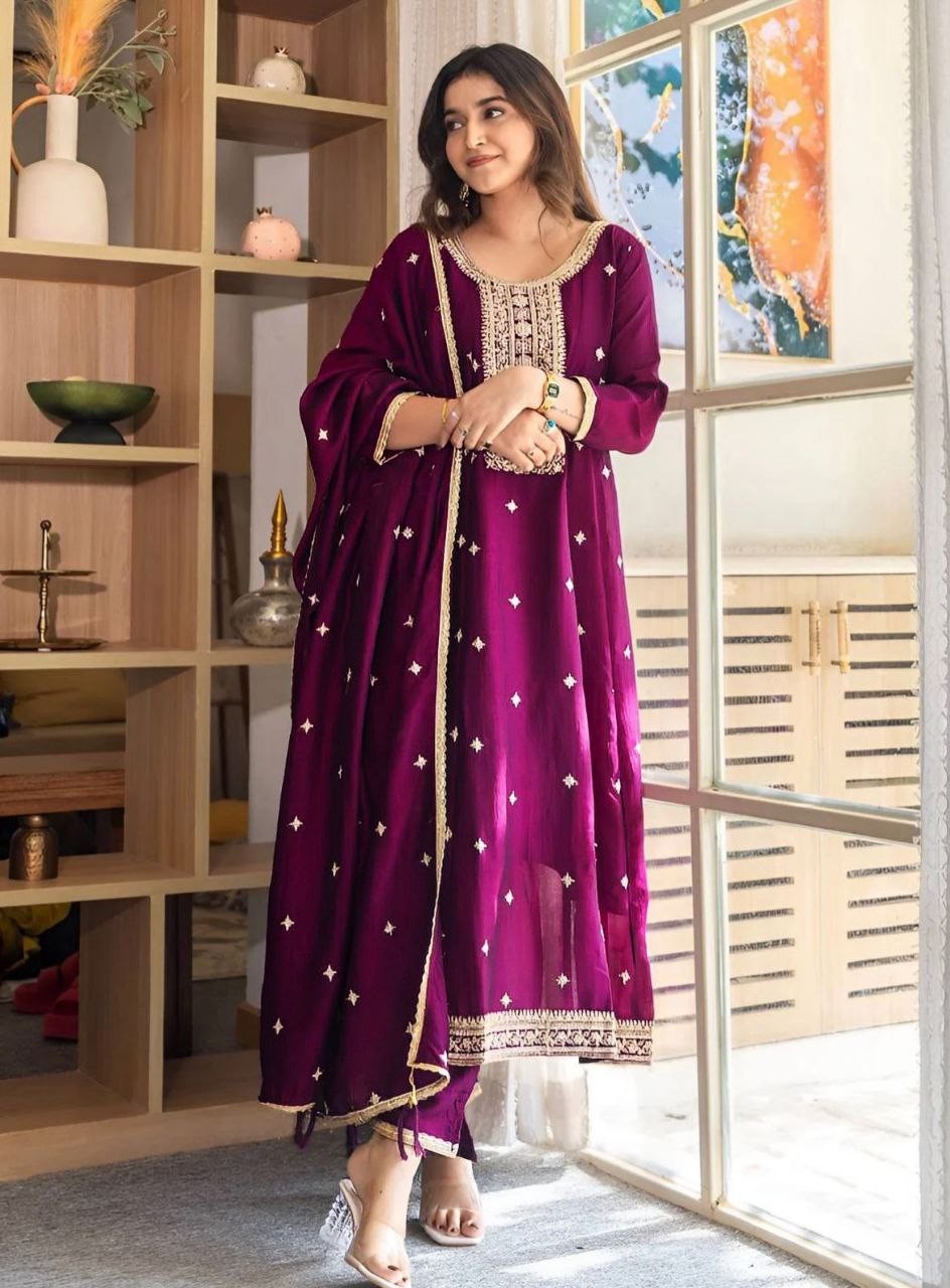 Beautiful Vichhitra Silk Kurta Palazzo With Dupatta For Wedding & Party Wear