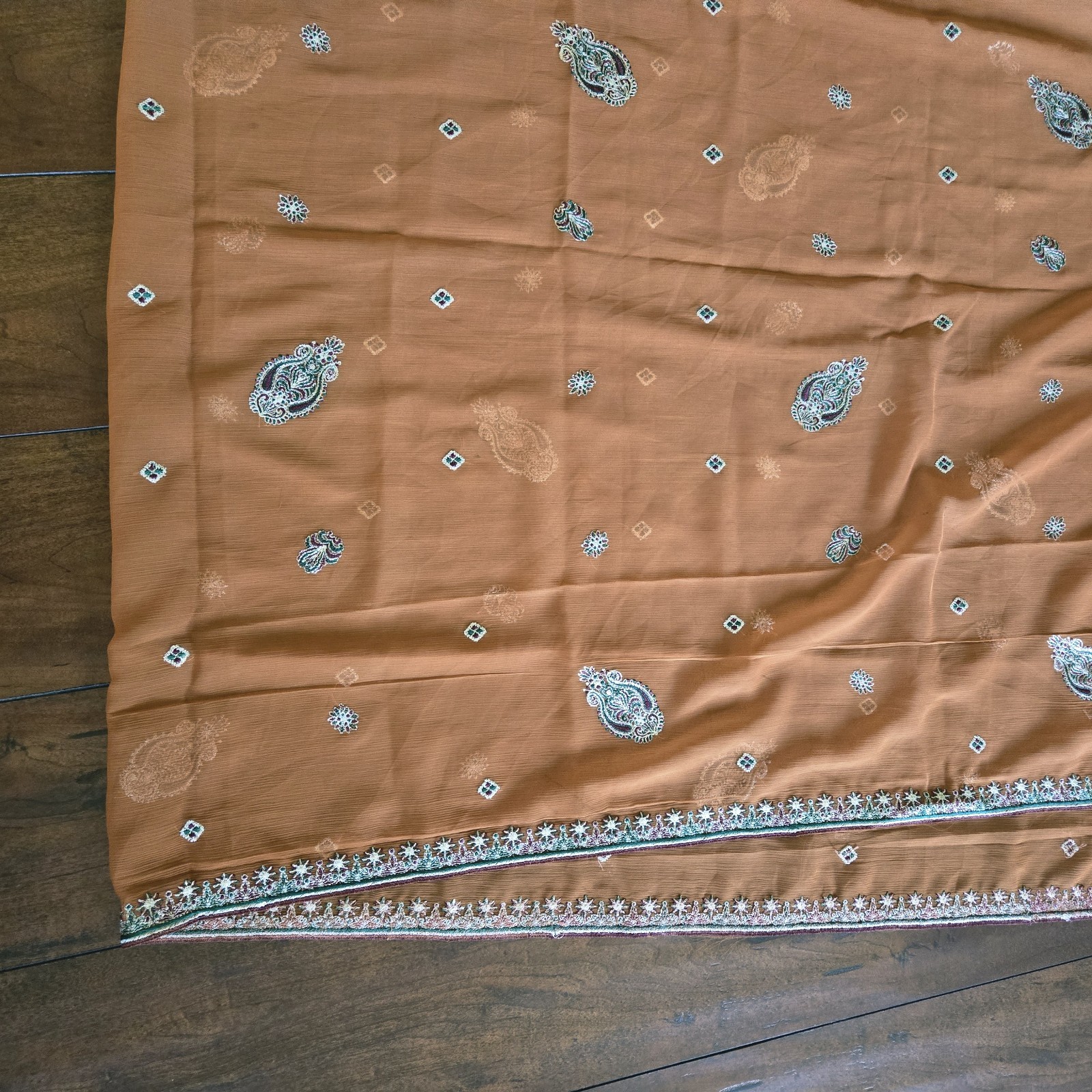 Embroidered Salwar Kameez Dupatta Long Scarf Cotton Silk Brown Party Wear Dress