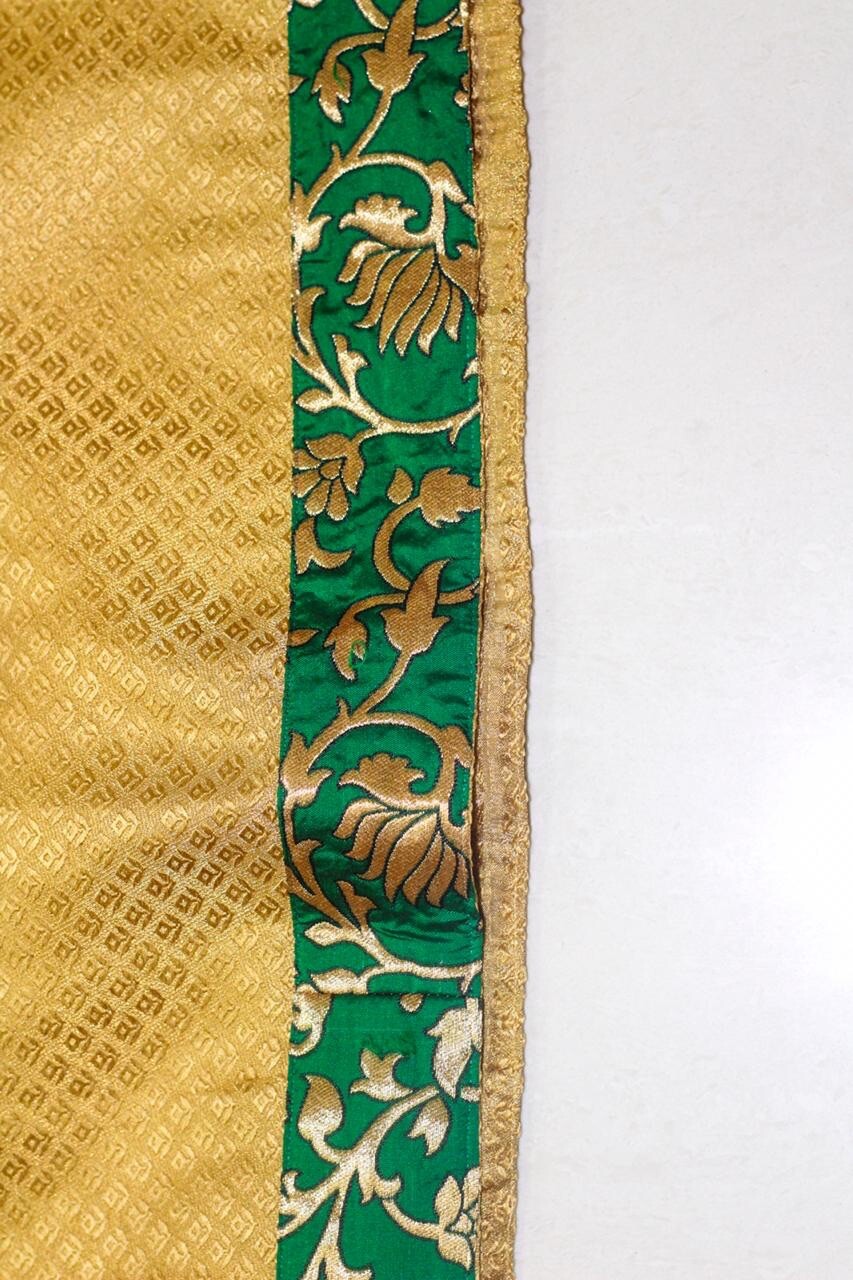 Indian Pakistani Gold Suit with Silk Jamawar Green Pants – Size 46/2XL