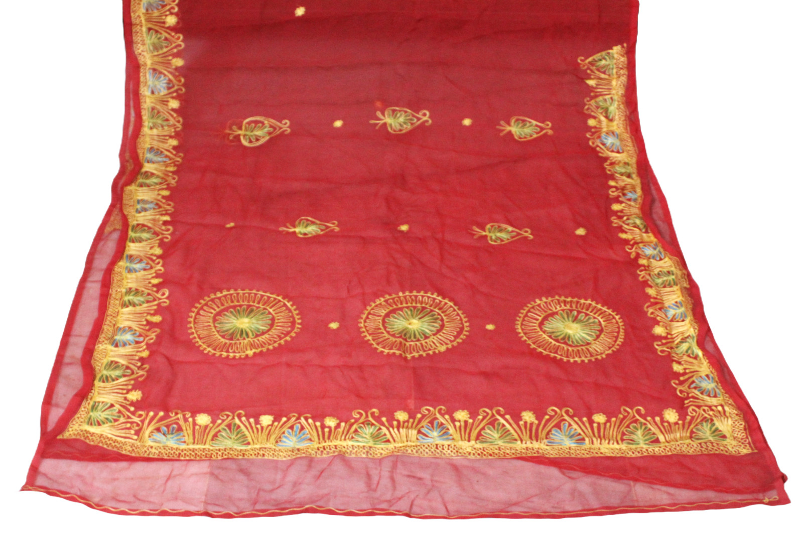 Bridal Red Dress Women Wrap Sari Used Embroidered Sewing Indian Vintage Saree 5Y