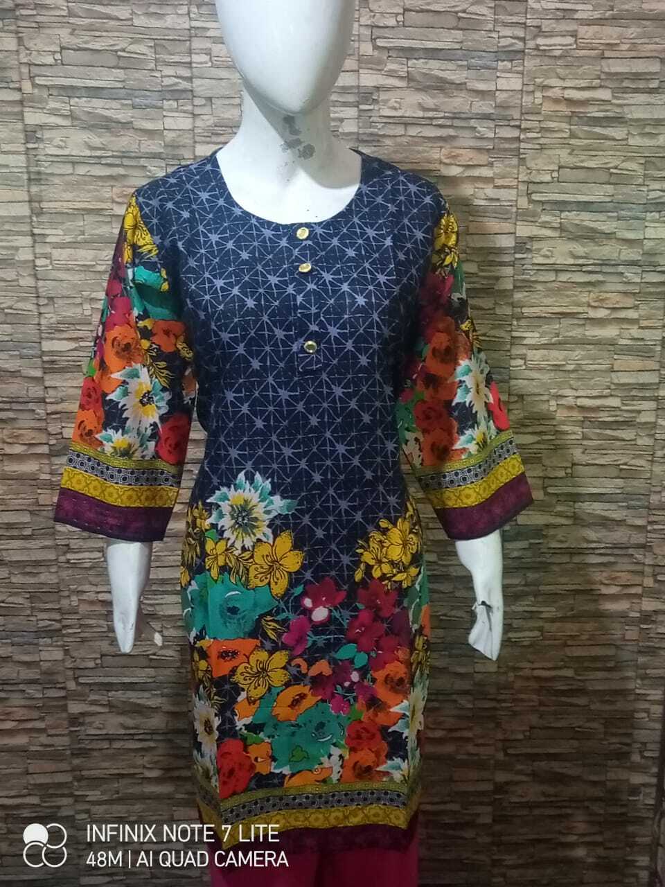 Pakistani Indian Kameez Stitched Size XL Kurti/Top/Tunic/Shirt F-Black (1Pice)