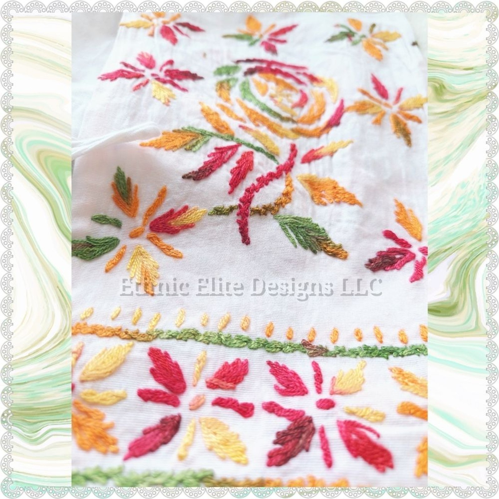 New White multi color embroidered ankle pants with drawstring Size Small