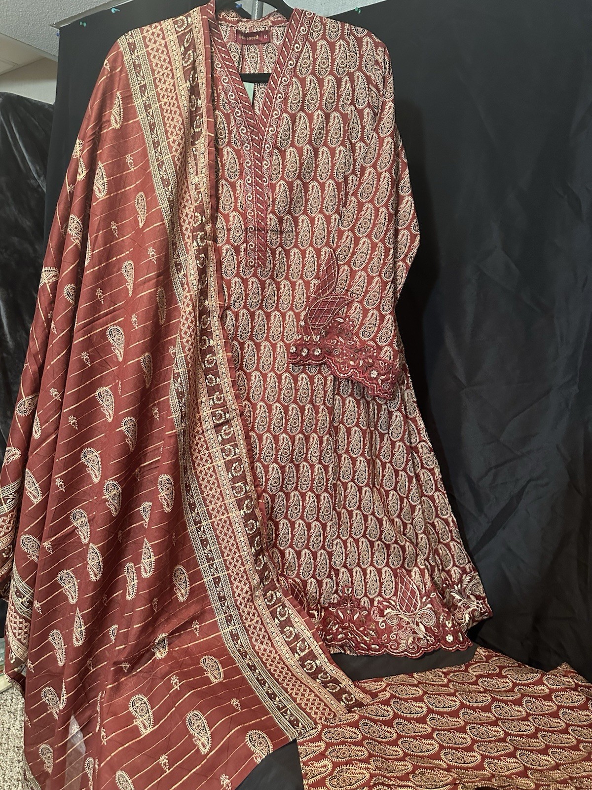 Bin Saeed Premium Lawn Cotton 3 Pc Suit-Cut Work Emb- Aline Style-M & L – $42