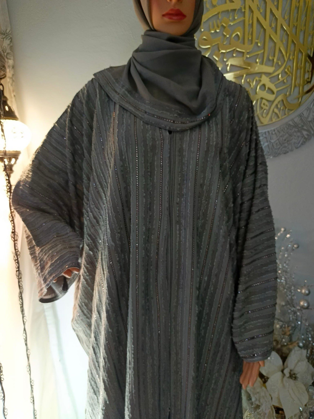 Handmade Gray Kaftan for Women One Size Middle Eastern Style