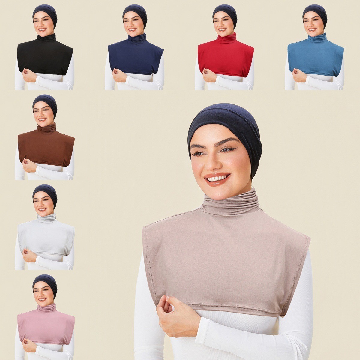 Women Solid Color Fake Collar Pleated false neck scarf Half Top Blouse Islamic
