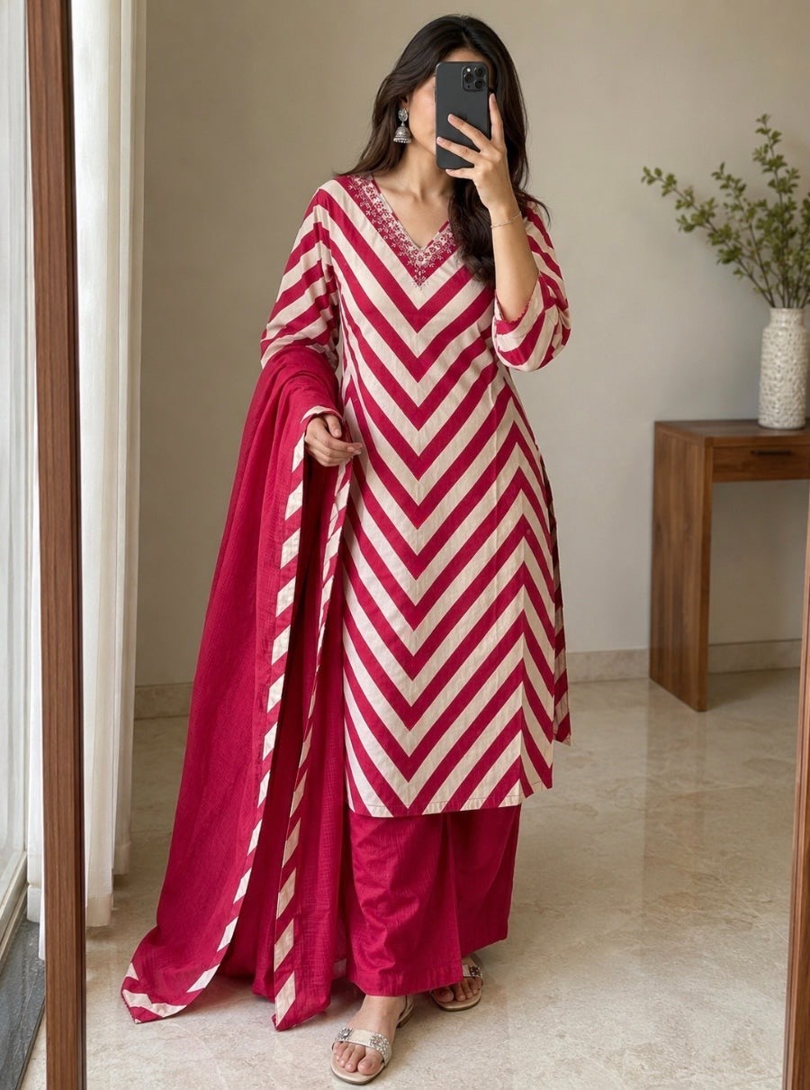 Women’s Cotton Printed Kurta Pant Dupatta Set 3 Piece Indian Ethnic Suit