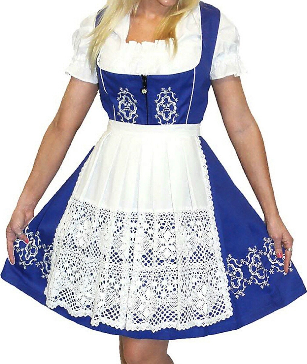 14 L Blue Short German Dirndl Dress EMBROIDERED Oktoberfest Swing Party / CLASSY