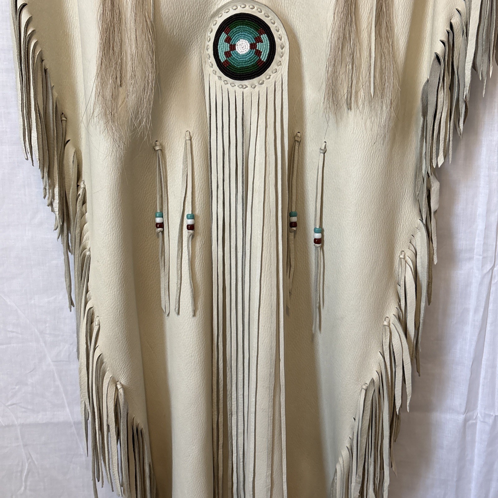 Native American Ivory DoeSkin Beaded Horse Hair Fringe Wedding Dress Medium 8-10