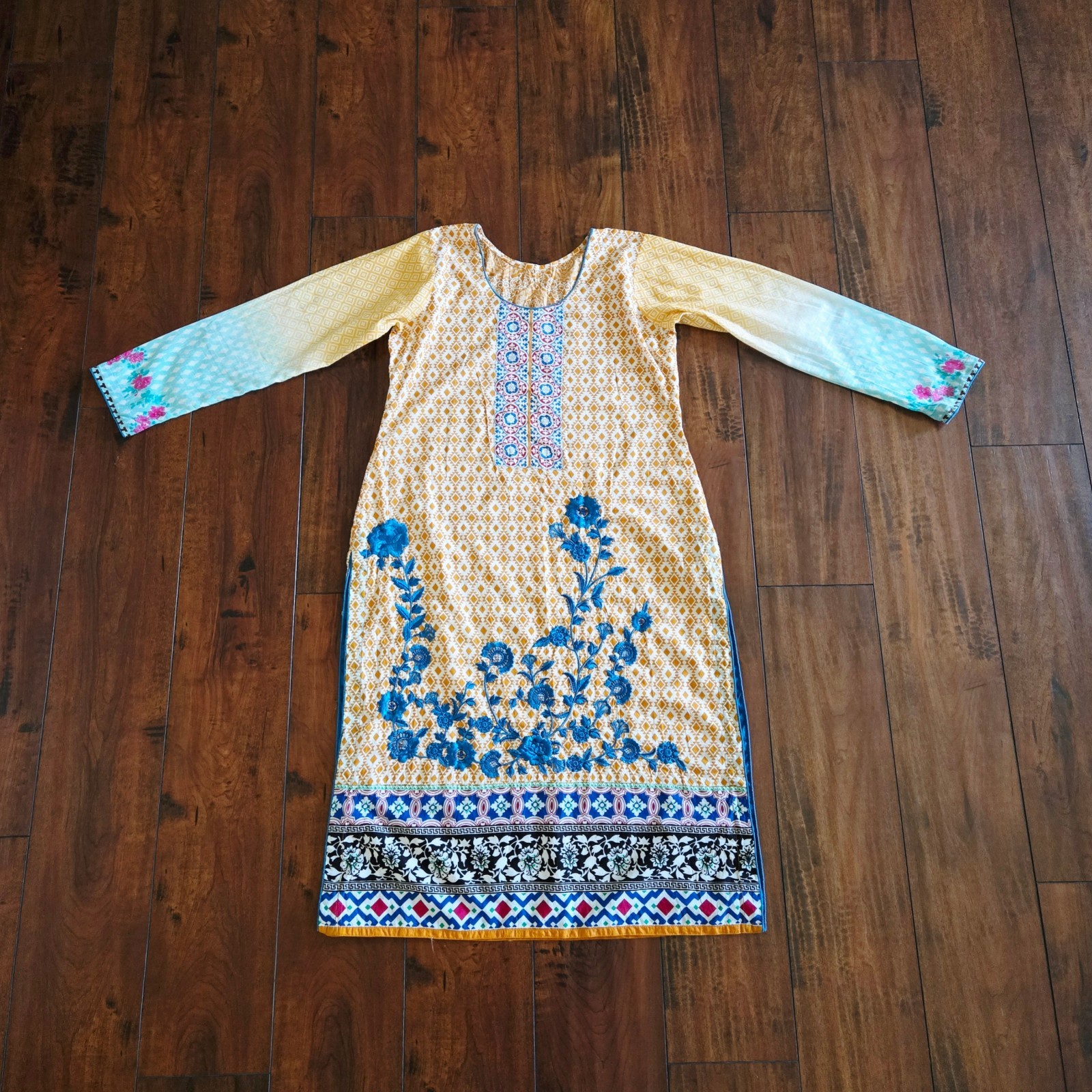 Printed Embroidered Top Kameez Dupatta Long Scarf 100% Cotton Causal Wear Dress