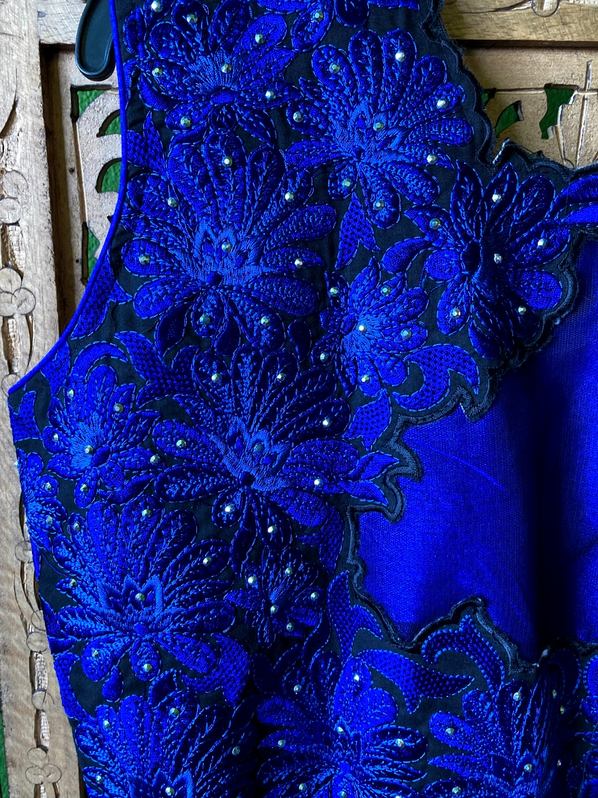 Cobalt Blue Gemstone Embroidered Flowers Party Dress Bollywood Salwar Kameez