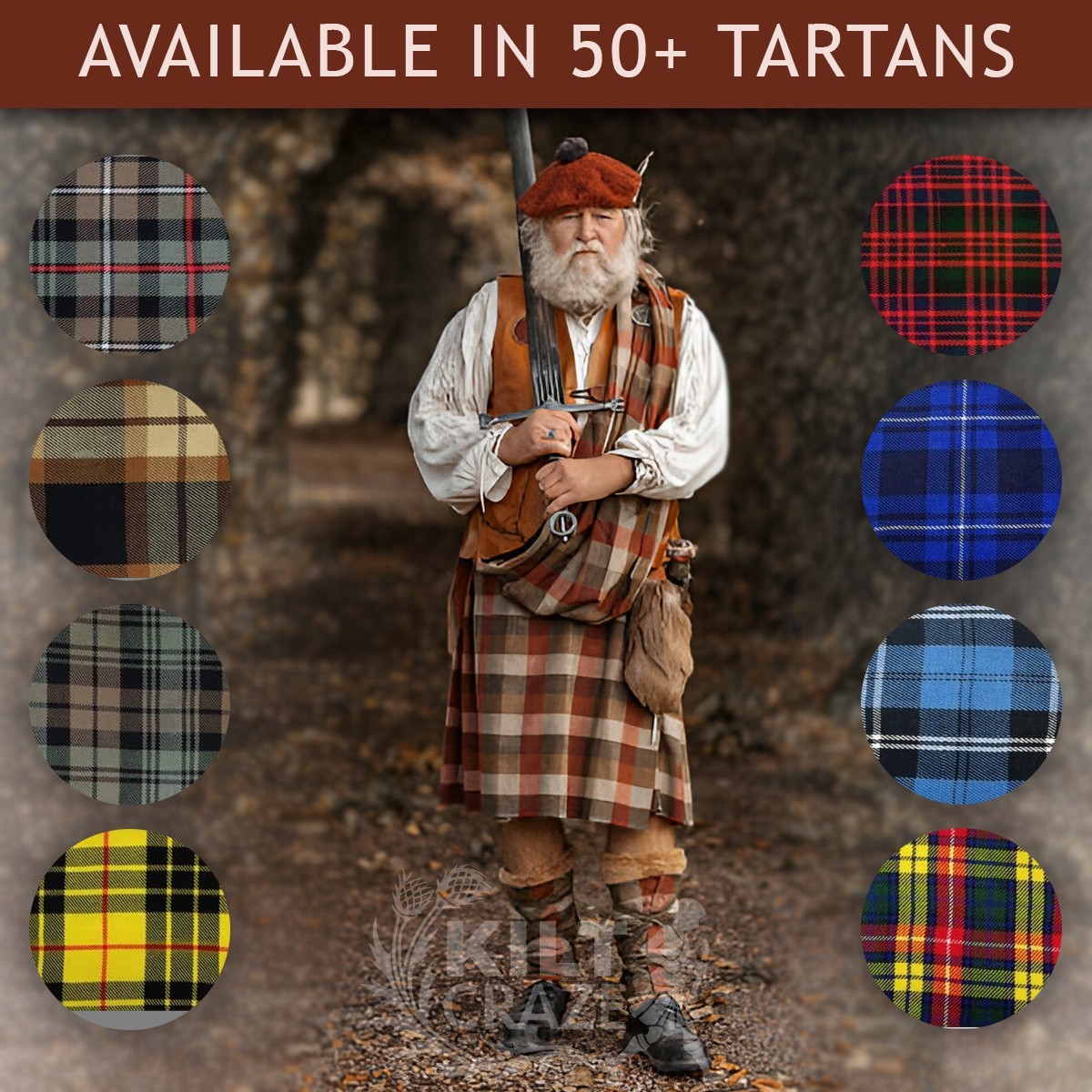 Scottish Great Kilt Highland Traditional Kilt For Men Available in 50+ Tartans