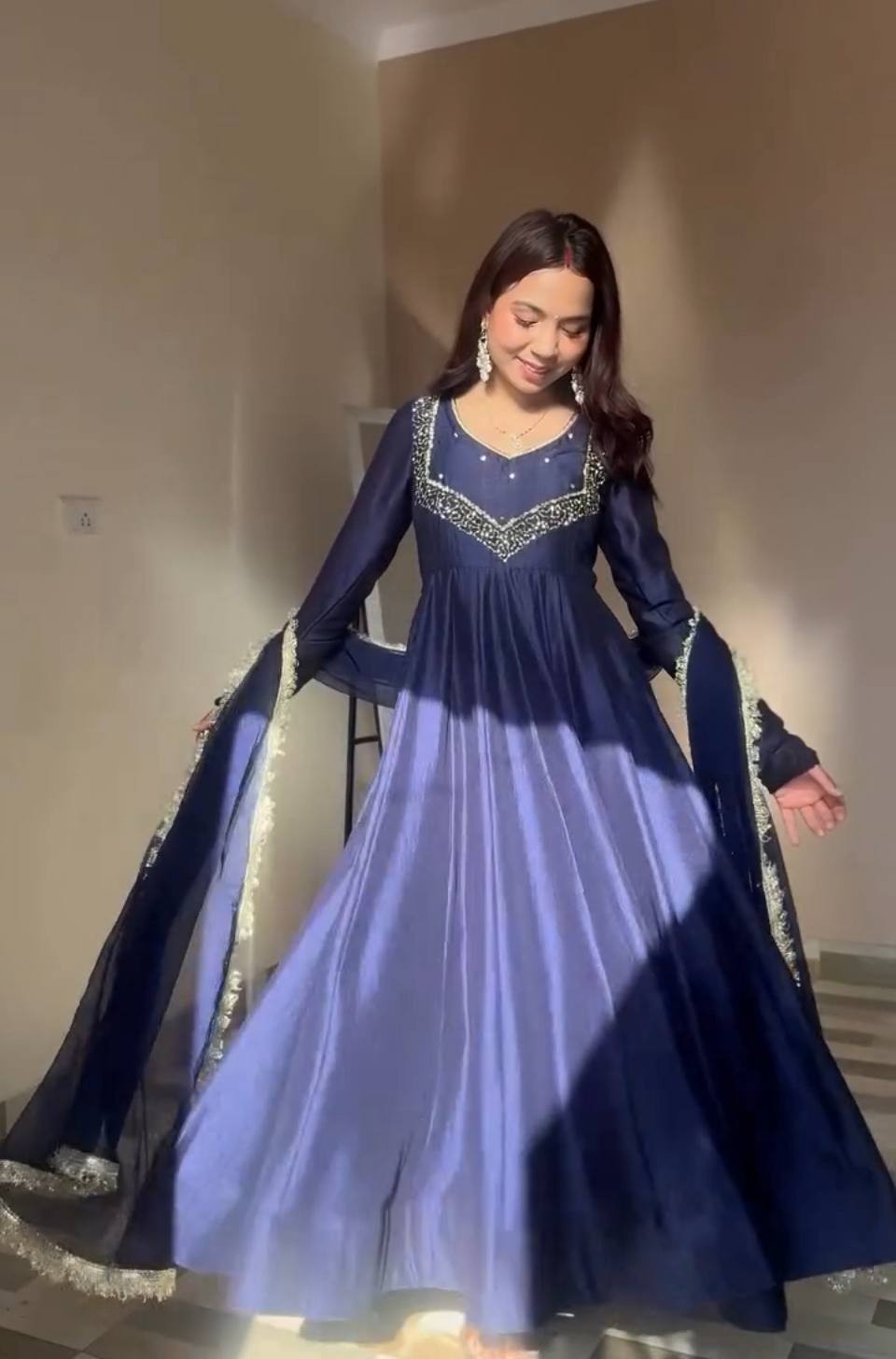 Latest New Heavy Georgette Blue Gown Bottom With Dupatta For Women & Girls