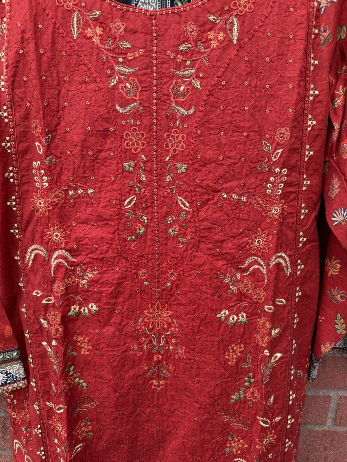 Pakistani Cotton Embroidered 3 piece Maroon Suit, Size Medium to Large