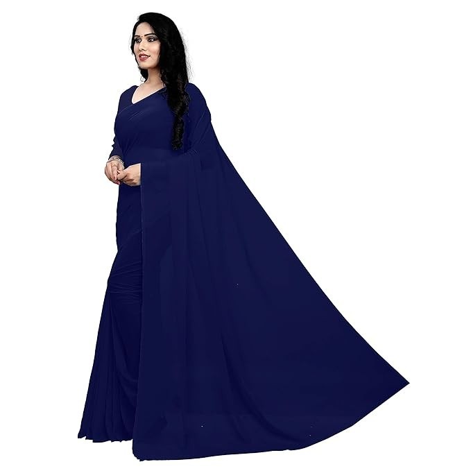 Sidhidata Women’s Georgette Saree With Unstitched Blouse Piece Navy Blue 1 Pcs