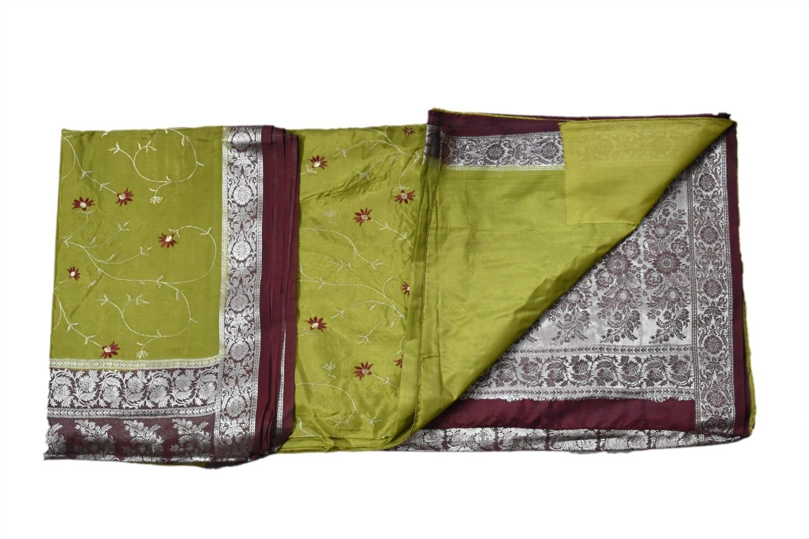 FNC Vintage Green Indian Sarees Art Silk Woven Brocade/Banarasi Sari Fabric