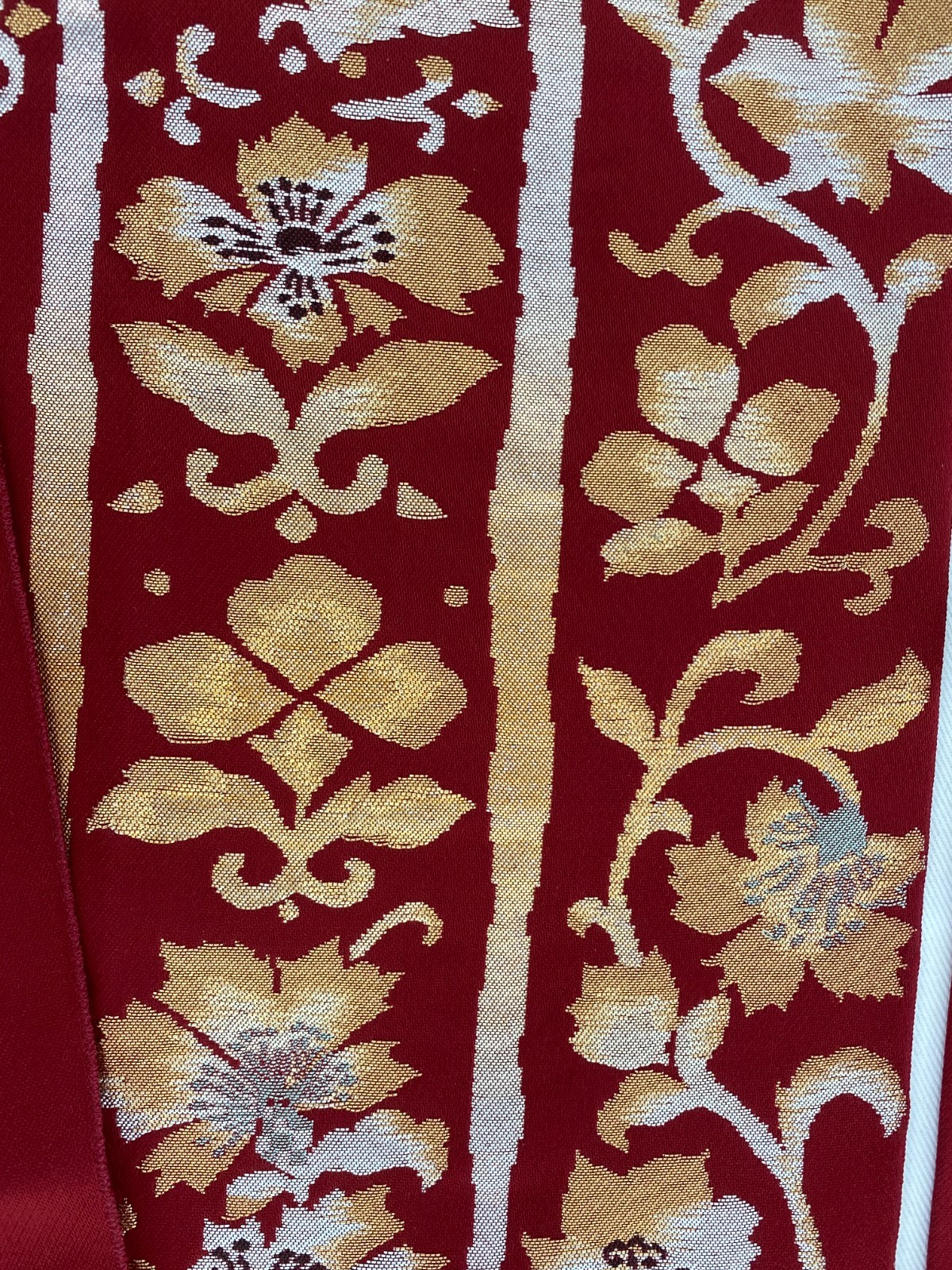 Japanese Vintage Kimono Nagoya Obi Silk Red Traditional Authentic 136x 11in