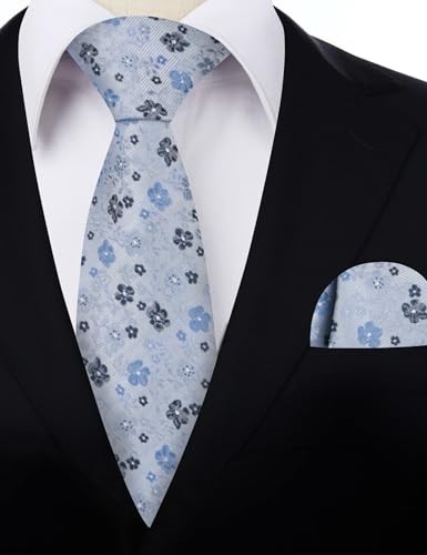 Mens 3.15inches Exquisite Floral Tie with Small Flower D142-light Blue+navy