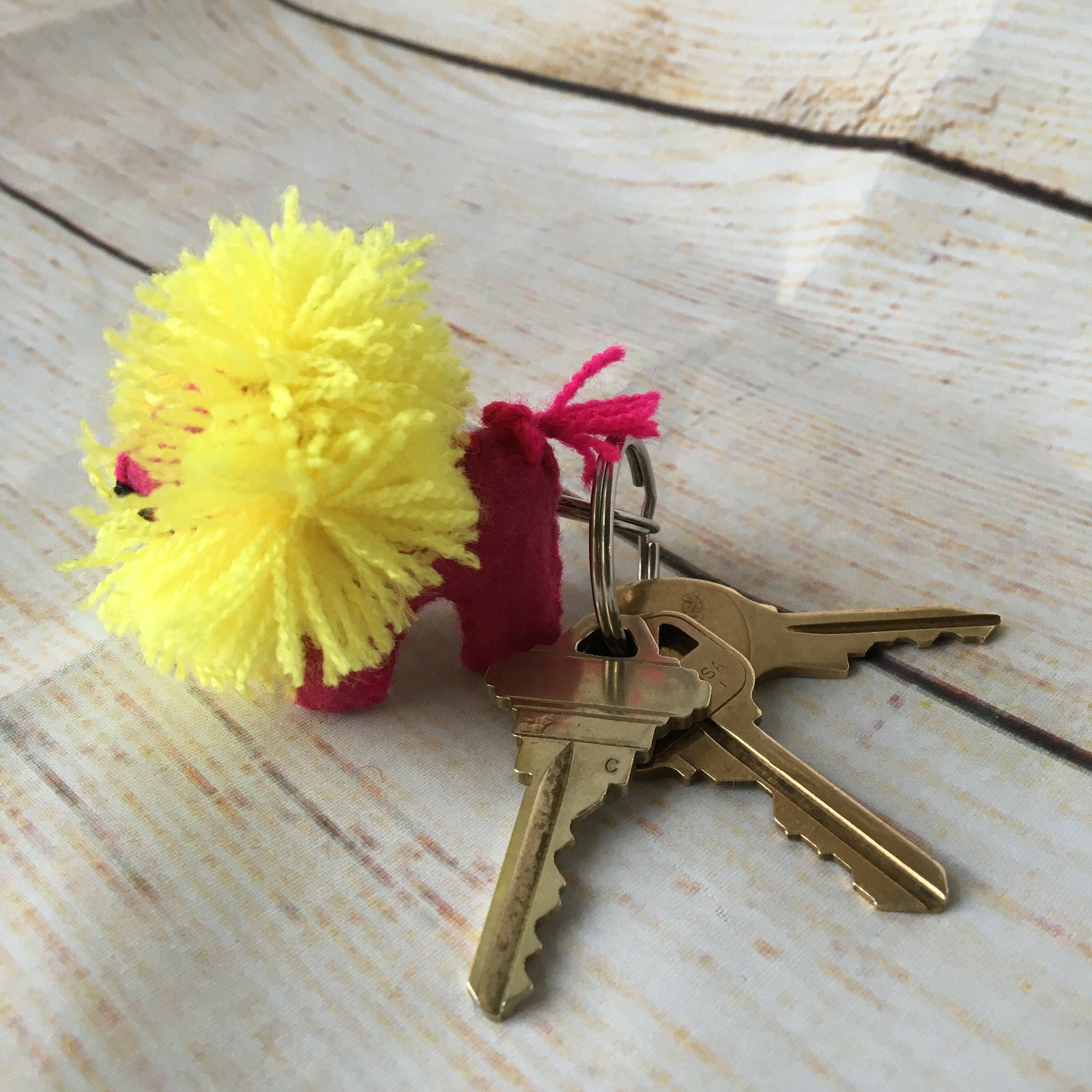 Handmade Mexican Felt Lion Keychain Key Chain Zipper Charm Zoo Animals