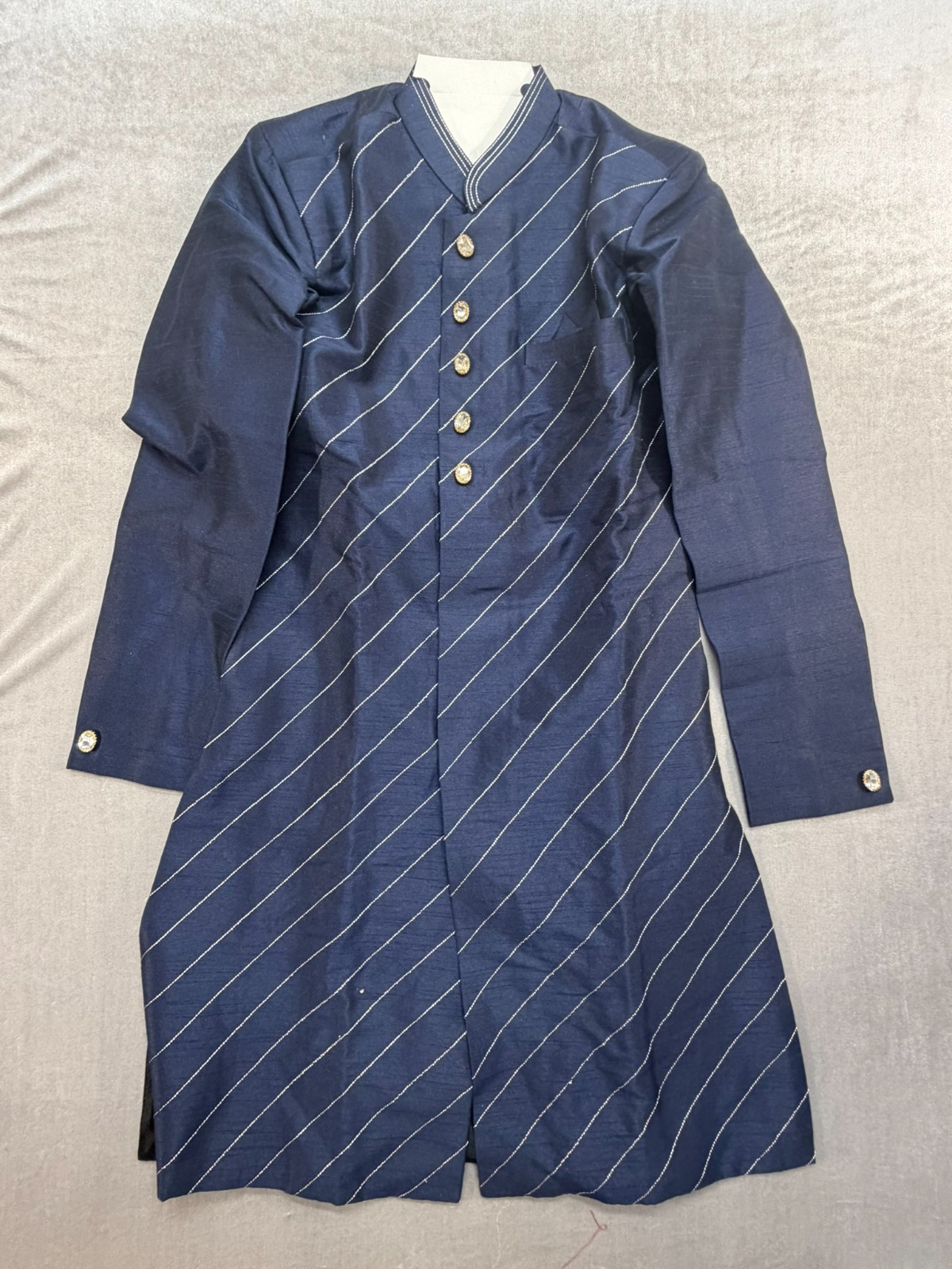 New Navy Blue South Asian Kurta Size 32 Gold Buttons