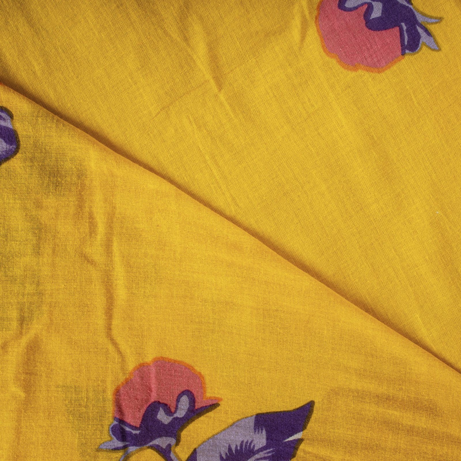 Sanskriti Vintage Saree Yellow Soft Pure Cotton Floral Digital Print Sari 5+Yd