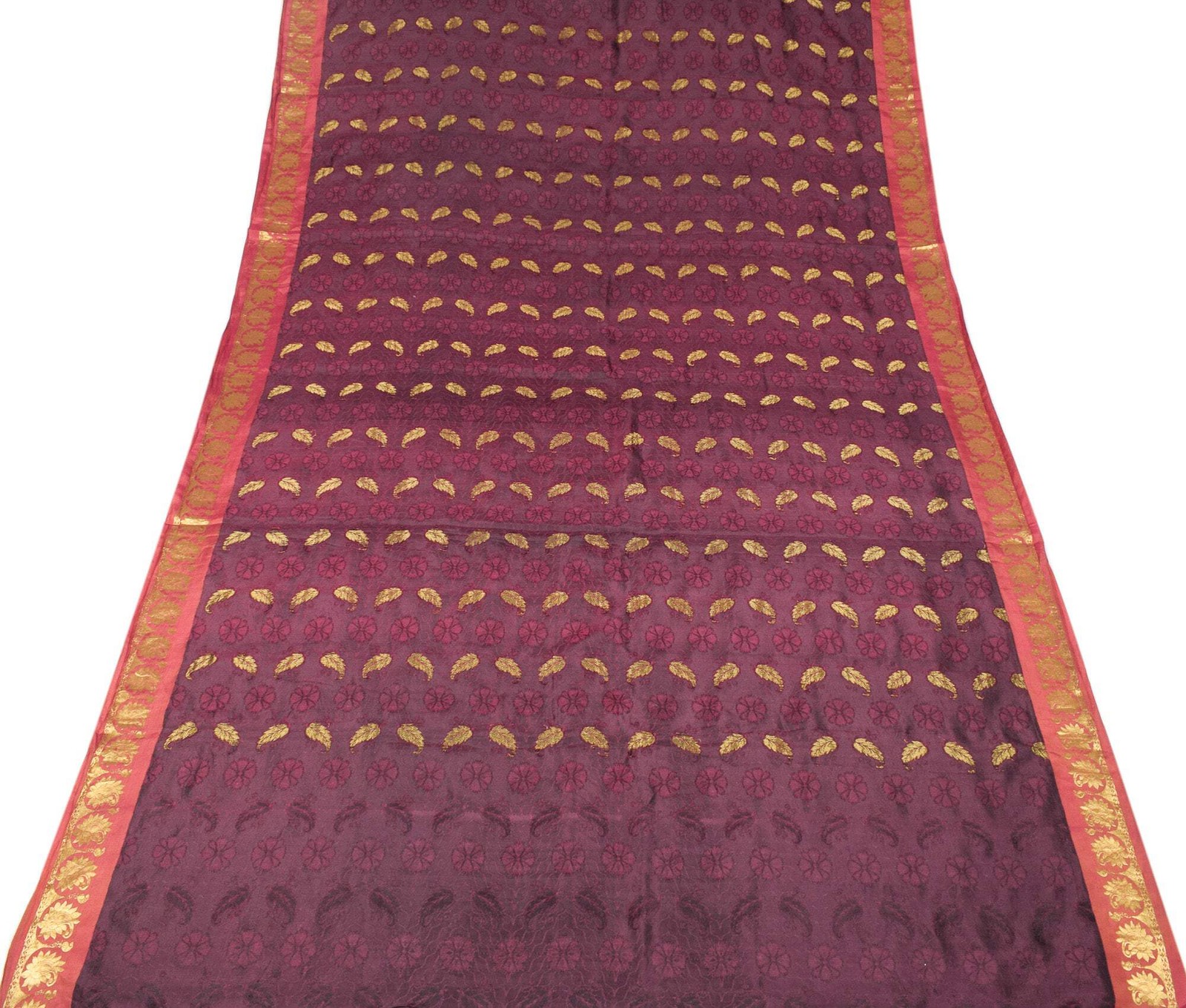 Sushila Vintage Pure Kanjivaram Silk Saree Woven Gold Zari Wine Sari Fabric