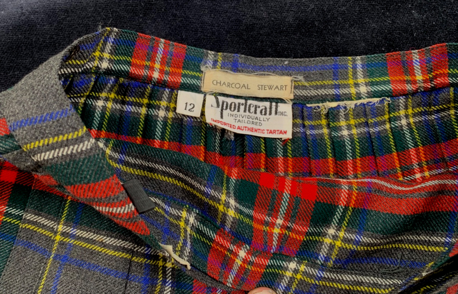 Sportcraft vintage “Charcoal Stewart“ tartan wool kilt-kids’ 12-Canada