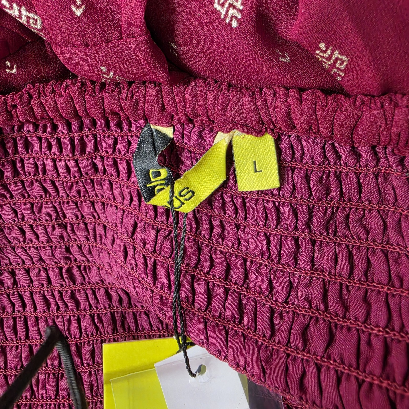 Globus Burgundy Gold Embroidered Dress Size L New with Necklace & Earrings Set