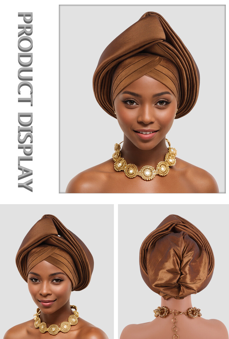 African Nigerian Women Head Wrap Hat Aso Oke Auto Gele Headtie Cap Islamic Hats