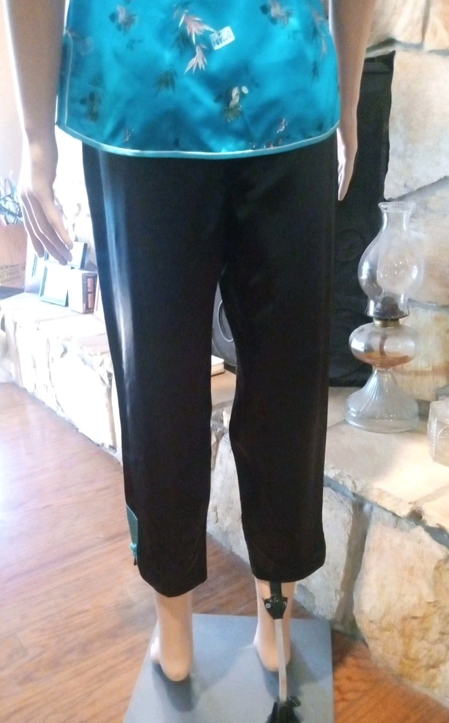 PEONY BRAND Shanghai China womens Silk 2 piece outfit turquoise 36 Small