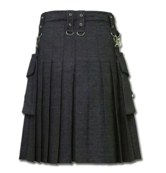 Scottish Men’s Black Denim Fashionable Kilt Sizes 30″ to 60″ Inches