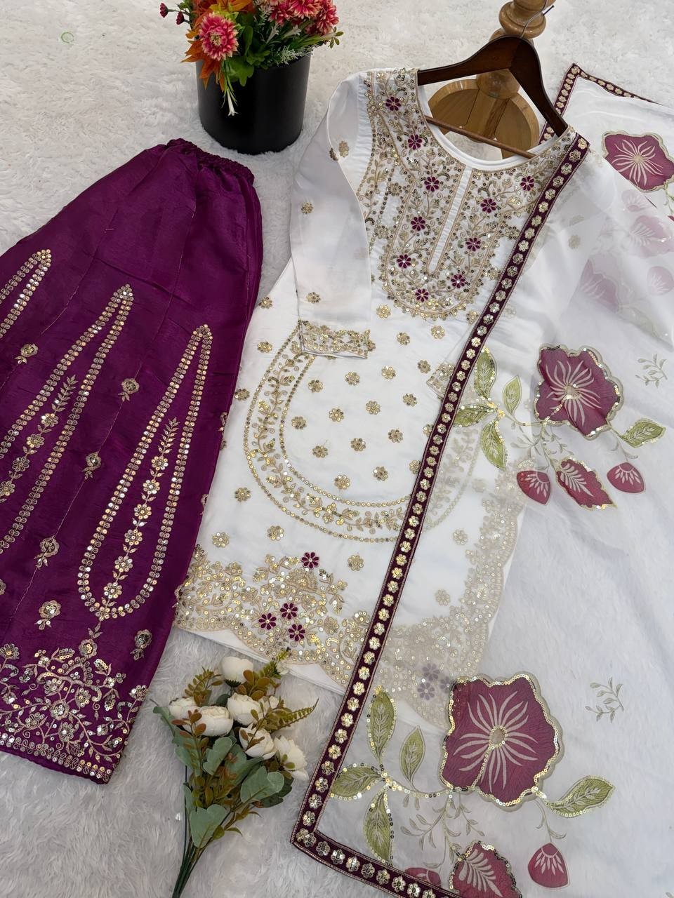 Indian Designer Pure Silk Top Palazzo With Dupatta For Function Wear