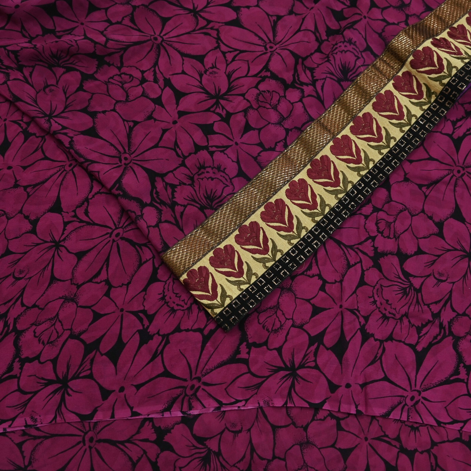 Indian Vintage Sari Pure Georgette Silk Printed Saree Craft Fabric Sewing 5yd