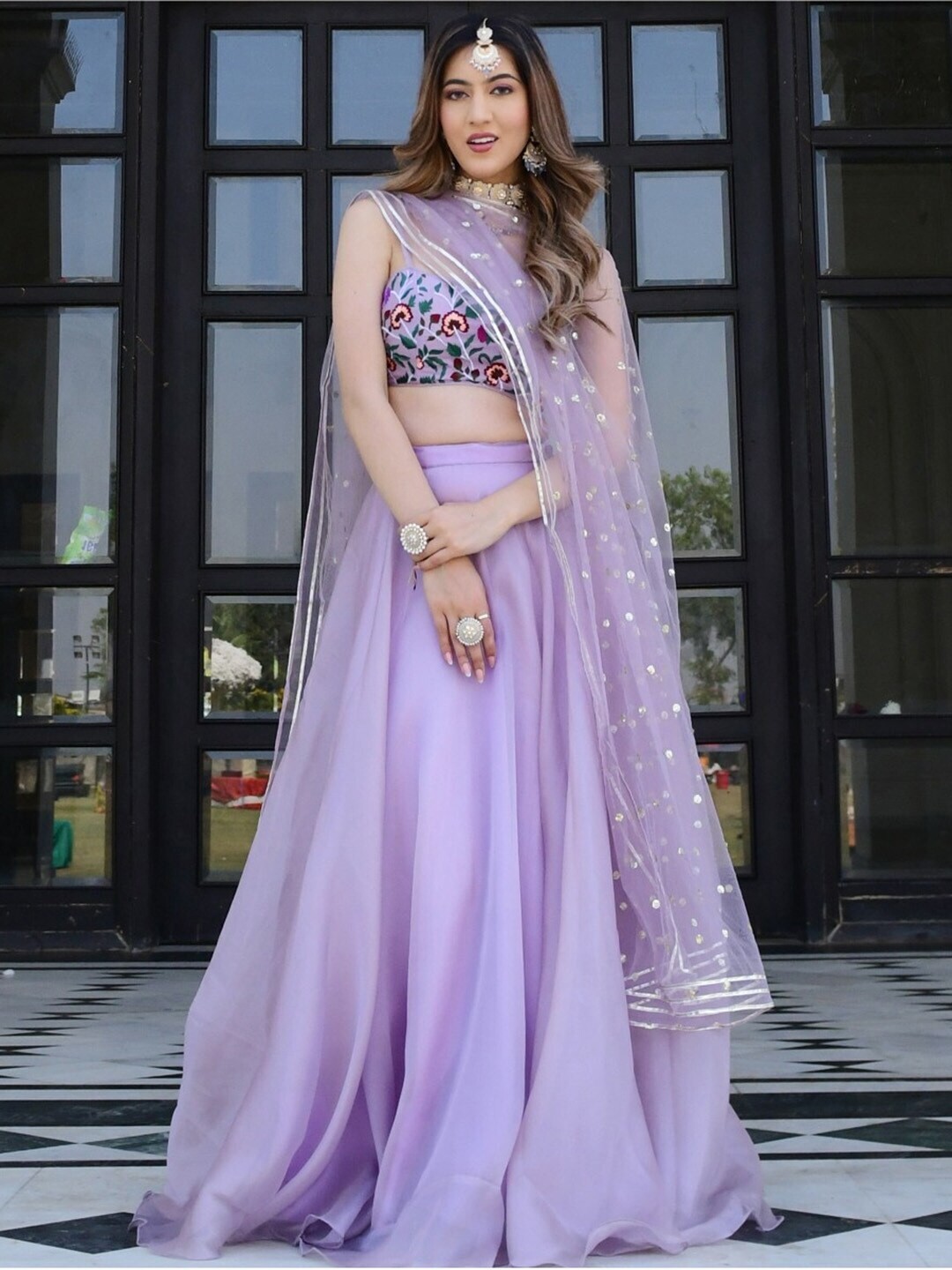 Fancy New Organza Net Lavender Lehenga Choli With Dupatta For Engagement Wear