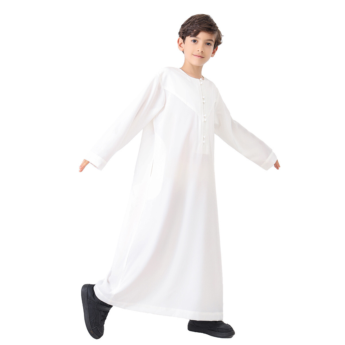Dubai Kids Boys Long Sleeve Abaya Robes Saudi Jubba Thobe Daffah Dishdash Kaftan