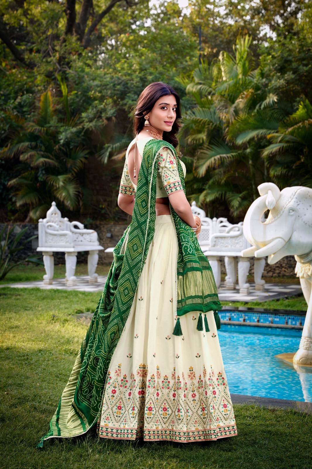 White Readymade Lengha Choli Stitched Lehenga For Women Wedding Party Lehenga