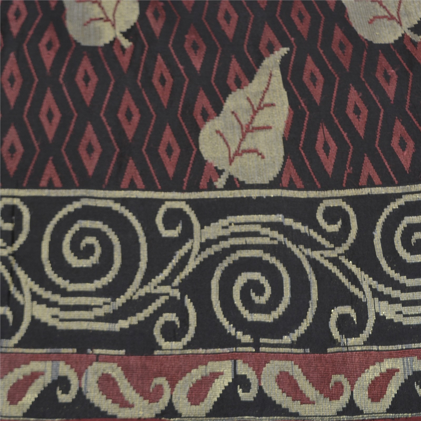 Sanskriti Vintage Sarees Black Pure Silk Leaf Woven 5Yd Indian Traditional Sari