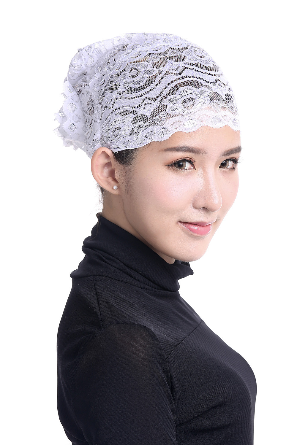Muslim Womens Inner Hijab Cap Lace Flower Turban Headwear Islamic Headscarf Hats